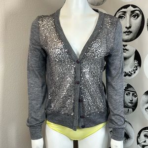 Issi Grey Long Sleeve Cardigan with Sheer Silver Sequin Front, Sz S